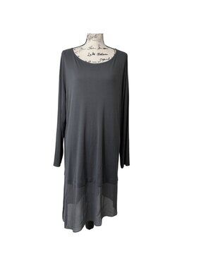 Eileen Fisher Womens XL Silk Tunic Gray Long Sleeve Top Asymmetrical Lagenlook